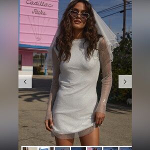 12th Tribe Anna White Rhinestone Mesh Mini Dress